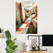 Boho Desert Pathway Sunset, Geometric Arches & Cac ポスター (ホームオフィス)