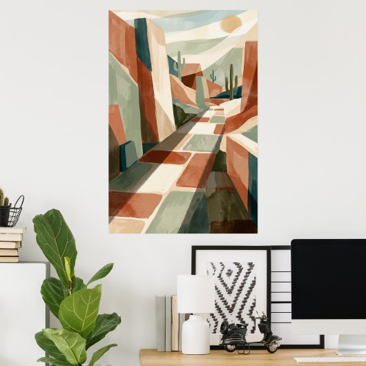 Boho Desert Pathway Sunset, Geometric Arches & Cac ポスター (ホームオフィス)
