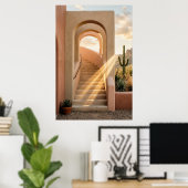 Boho Desert Pink Arches Sunset, Spiral Staircase W ポスター (ホームオフィス)