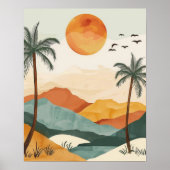 Boho Desert Sunset Landscape Wall Art Print ポスター (正面)