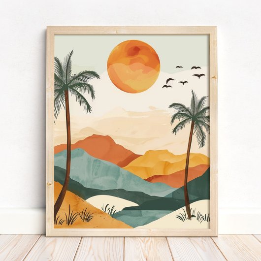 Boho Desert Sunset Landscape Wall Art Print ポスター