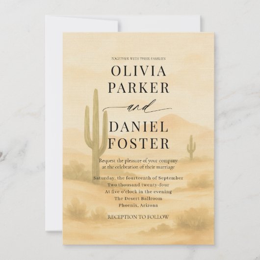 Boho Desert Watercolor Destination Wedding  招待状 (正面)