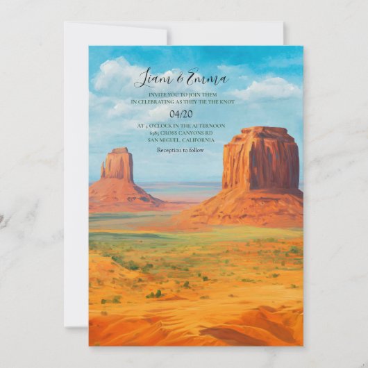 Boho Desert Wedding Invitation Monument Valley AZ 招待状 (正面)