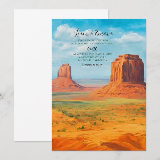 Boho Desert Wedding Invitation Monument Valley AZ 招待状 (正面/裏面)