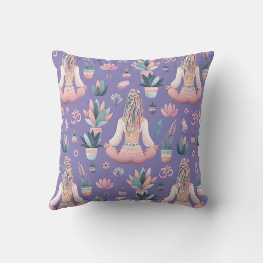 Boho Design- Frau mit Dreadlocks- Meditation- OM クッション (裏面)