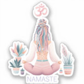 Boho Design- Frau mit Dreadlocks- Meditation- OM シール (正面)