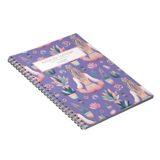 Boho Design- Frau mit Dreadlocks- Meditation- OM ノートブック (右側)