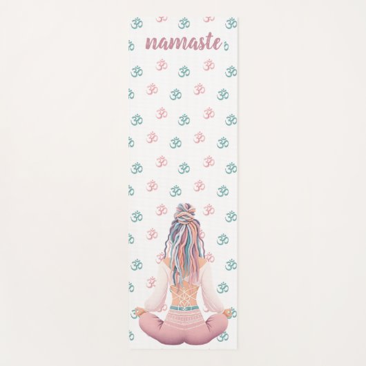 Boho Design- Frau mit Dreadlocks- Meditation- OM ヨガマット (正面)