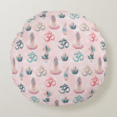 Boho Design- Frau mit Dreadlocks- Meditation- OM ラウンドクッション (正面)