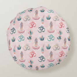 Boho Design- Frau mit Dreadlocks- Meditation- OM ラウンドクッション