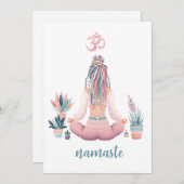 Boho Design- Frau mit Dreadlocks- Meditation- OM 招待状 (正面/裏面)