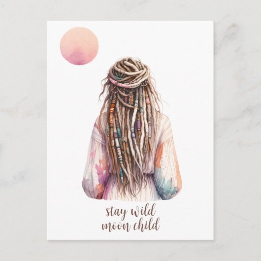 Boho Design- Frau mit Dreadlocks- Mond ポストカード (正面)
