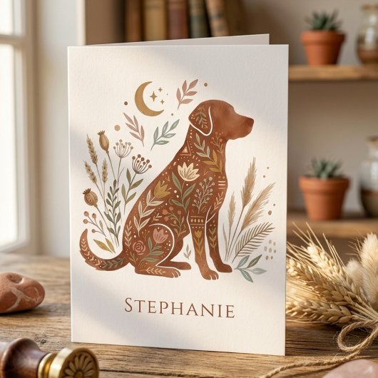 Boho Dog Lover Floral Art Notecard サンキューカード