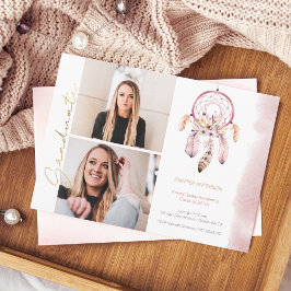 Boho Dream Catcher金ゴールドスクリプト写真卒業 案内状
