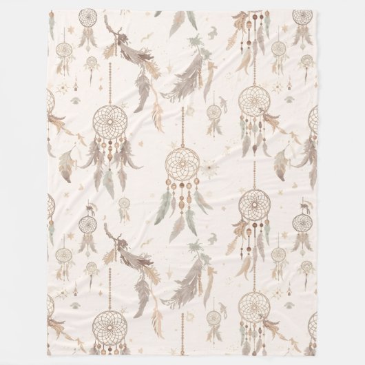 Boho Dream Catcher Celestial Feathers Soft Fleece フリースブランケット (正面)