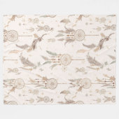 Boho Dream Catcher Celestial Feathers Soft Fleece フリースブランケット (正面(横))