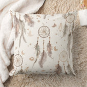 Boho Dream Catcher Feather Pattern Throw Pillow クッション (ブランケット)