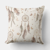 Boho Dream Catcher Feather Pattern Throw Pillow クッション (正面)