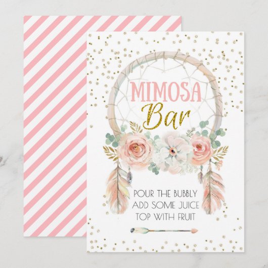 Boho Dream-catcher Mimosaバーサイン5x7" 招待状 (正面/裏面)