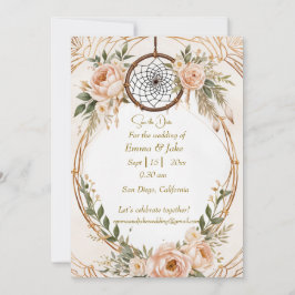 Boho DreamcatcherエレガントフローラSave the Date Car シーズンカード