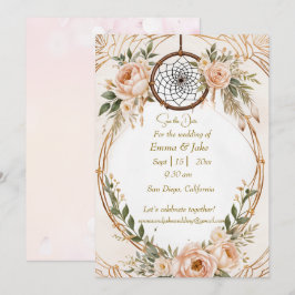 Boho DreamcatcherエレガントフローラSave the Date Car シーズンカード