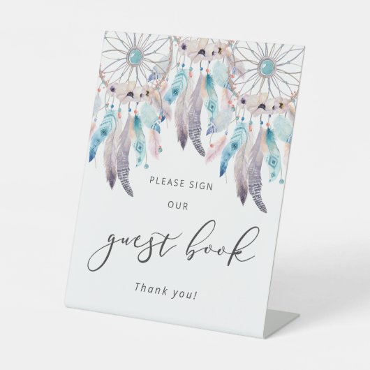 Boho Dreamcatcherゲストブックベビーシャワーのサイン 台座サイン (正面)