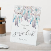 Boho Dreamcatcherゲストブックベビーシャワーのサイン 台座サイン (インサイチュ)