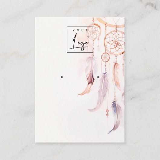 Boho Dreamcatcher水彩耳飾り表示ロゴ 名刺 (正面)