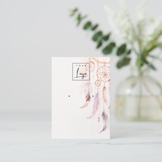 Boho Dreamcatcher水彩耳飾り表示ロゴ 名刺 (スタンド正面)