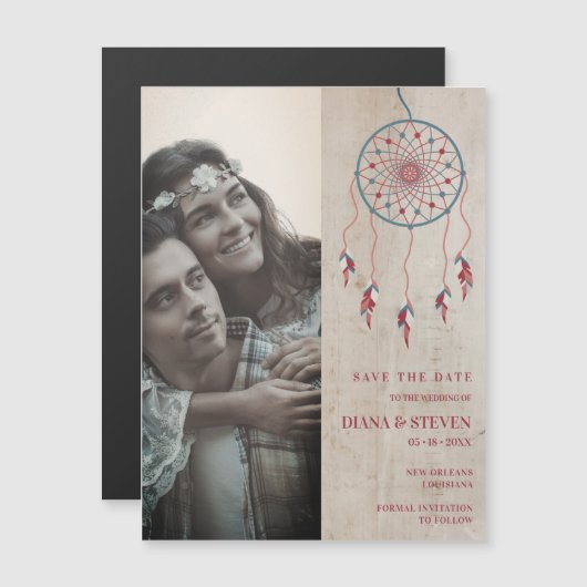 Boho Dreamcatcher素朴 Photo Save the Date (正面/裏面)
