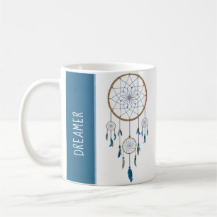 Boho Dreamcatcher 4本のくもの巣の青の羽 コーヒーマグカップ