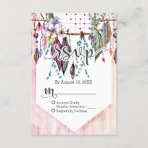 Boho Dreamcatcher & FeatersピンクウェディングRSVP