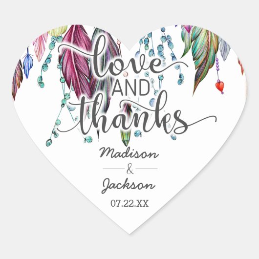 Boho Dreamcatcher & Featers Love & 感謝してい Favy ハートシール (正面)