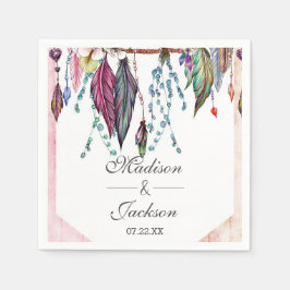 Boho Dreamcatcher & Feersピンクモノグラム結婚ズ スタンダードカクテルナプキン