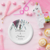 Boho Dreamcatcher & Feers Pink's 結婚 Monogram ペーパープレート (パーティー)