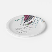 Boho Dreamcatcher & Feers Pink's 結婚 Monogram ペーパープレート (アングル)