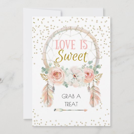 Boho Dreamcatcher Love is Sweet Sign 5x7" 招待状 (正面)