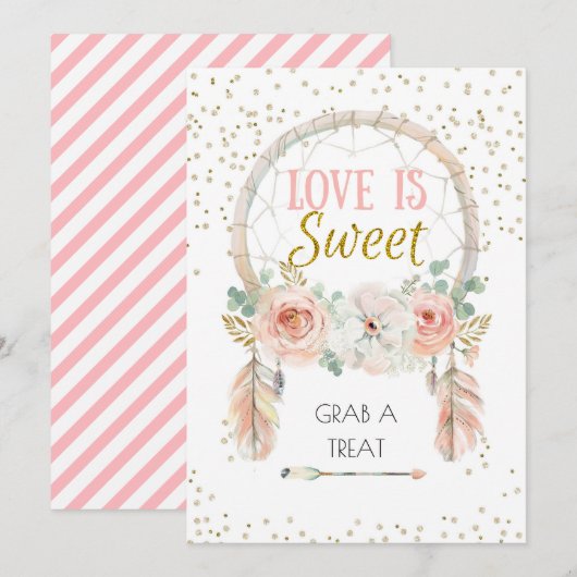 Boho Dreamcatcher Love is Sweet Sign 5x7" 招待状 (正面/裏面)