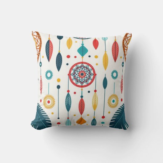 Boho Dreamcatcher Pattern Throw Pillow クッション (正面)