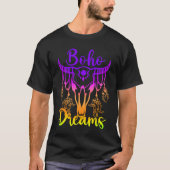 Boho Dreams Cattle Skull Feathers Bright Rainbow O Tシャツ (正面)