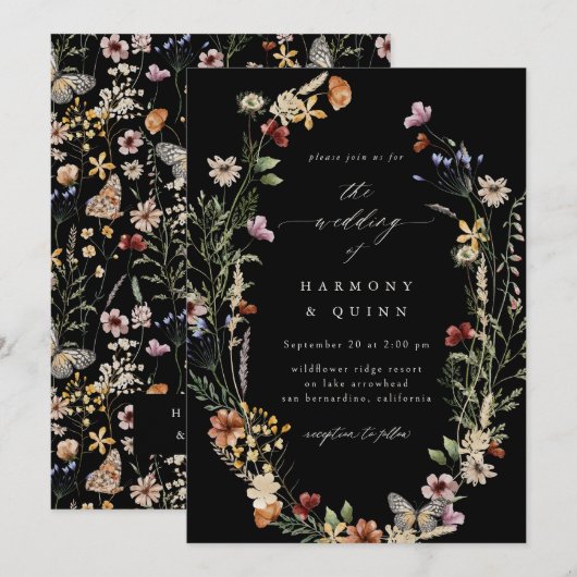 Boho Dried Floral Wildflower Wedding Invitation 招待状 (正面/裏面)