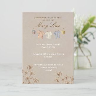 Boho Dried Flower Baby Shower Invitation 招待状