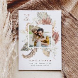 Boho Dried Palm and Orchids Photo Save the Date マグネット招待状
