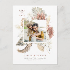 Boho Dried Palm and Orchids Photo Save the Date 案内ポストカード