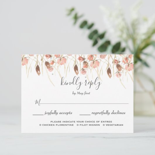 Boho Dried Watercolor Floral Wedding 出欠カード (スタンド正面)