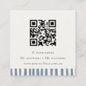 Boho Dusky Blue Hand Drawn Strips QR Code スクエア名刺 (裏面)