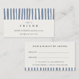 Boho Dusky Blue Watercolor Strips Refer A Friend 名刺