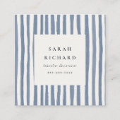 Boho Dusky Blue Watercolor Strips Review Request スクエア名刺 (正面)