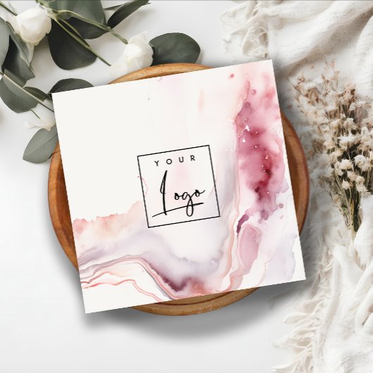 Boho Dusky Pink Red Watercolor Agate Logo スクエア名刺