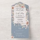 Boho Dustyブルー素朴フローラとRSVP結婚の オールインワン招待状 (内側)